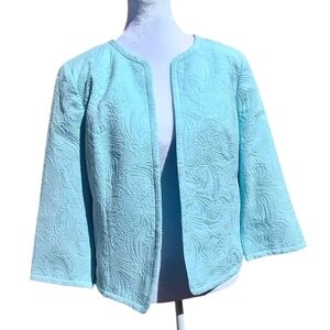 Talbots Matelassé Blue Teal Long Sleeve Embossed Jacket Blazer Women Size 12